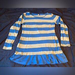 Next (UK brand) blue & grey striped long sleeve shirt with flare at bottom